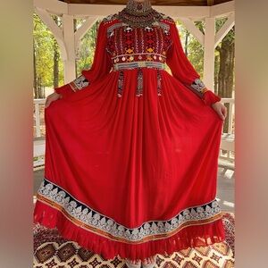 Elegant Red Afghan Dress